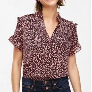J. Crew Short-sleeve ruffle top in leopard Pink & Brown blouse top size M